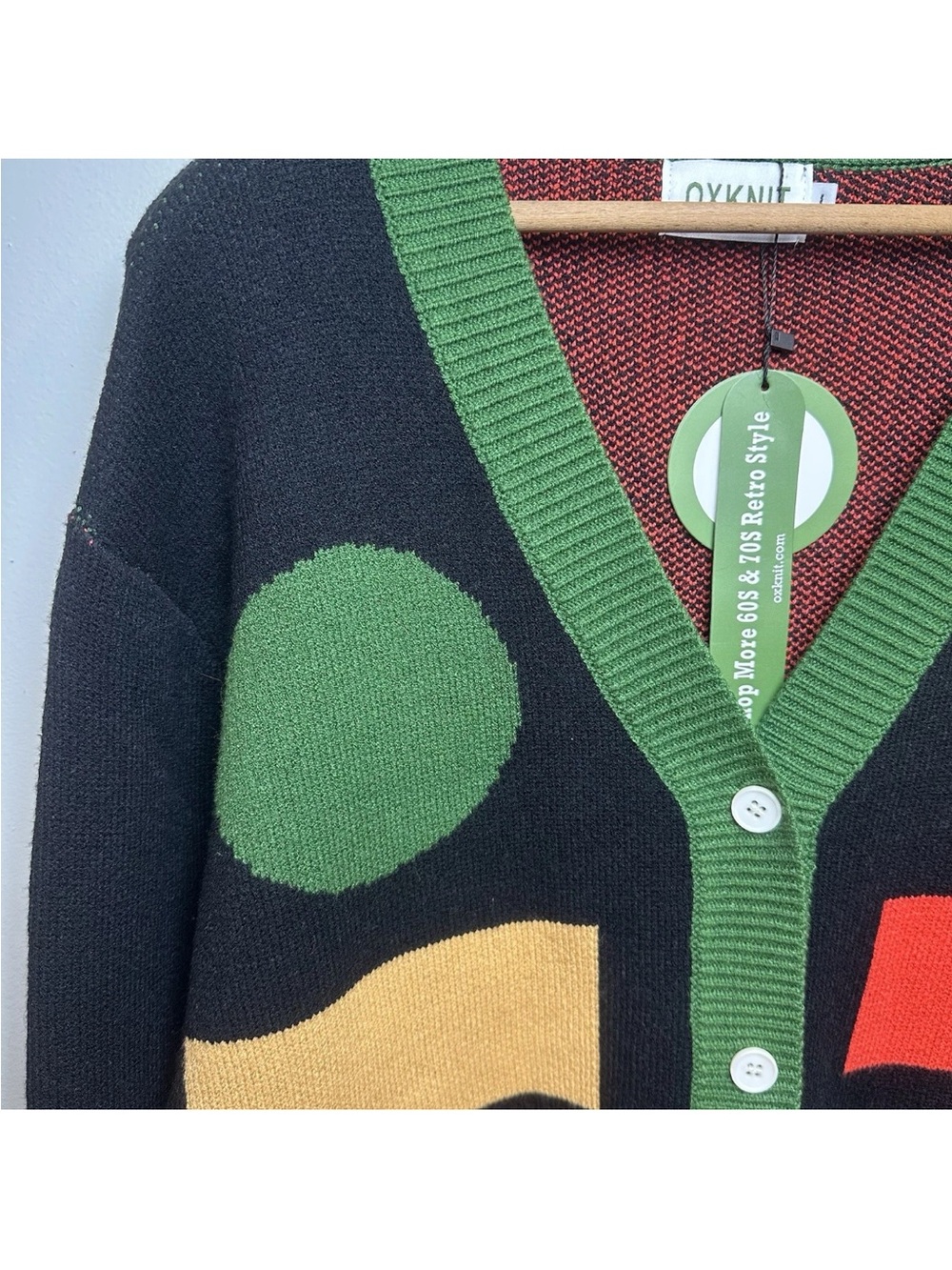 Oxknit Men's Retro Grandpa Cardigan Bright Artsy Geometric 60s 70s NWT - Picture 3 of 12